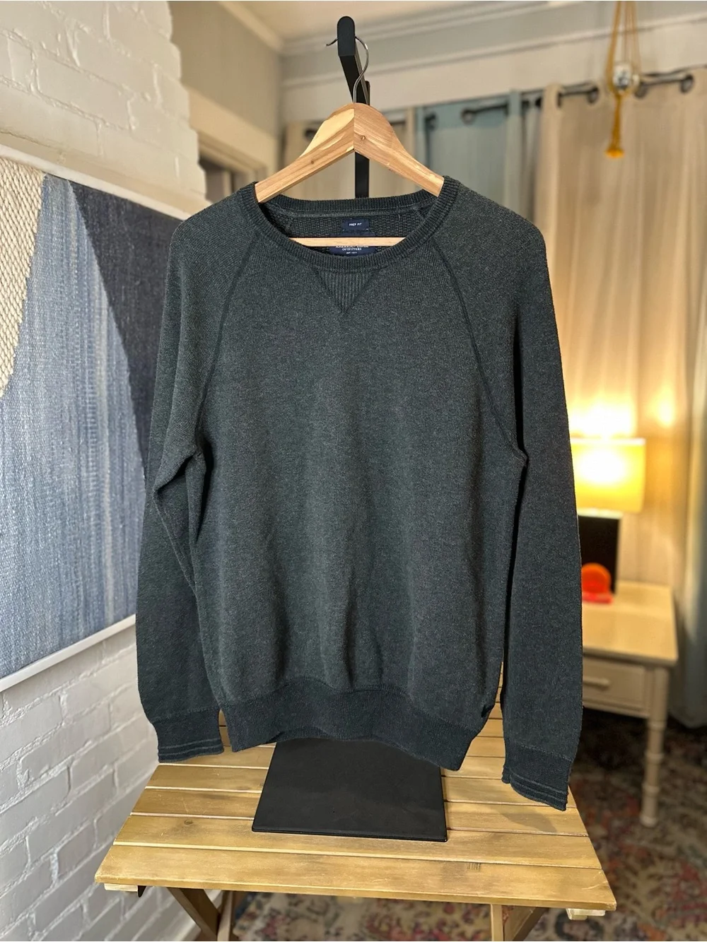 American Eagle Grey Sweater with Ribbed Arms and Hem